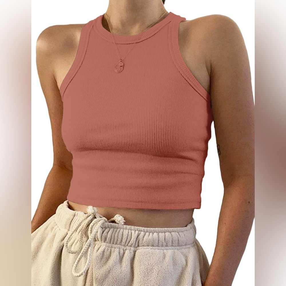 Women Basic Sleeveless Ribbed Crop Tank Top - Rosybeige Mauve